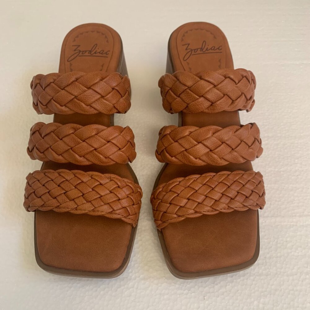 Zodiac women's brown Lilah braided strap slip-on sandal size 8 memory foam, heel